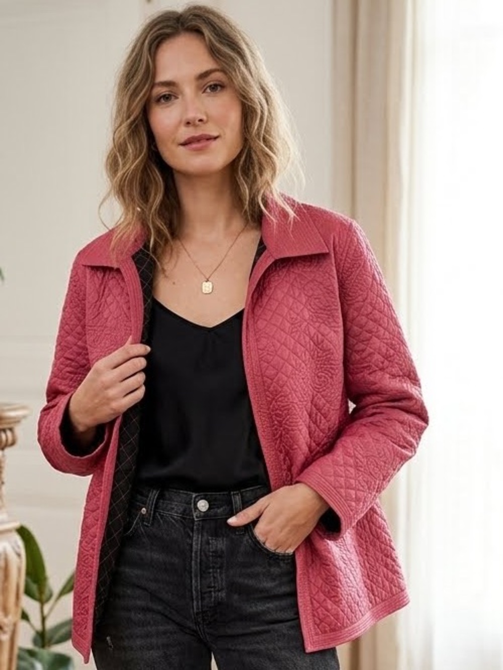 Reversible Blazer Jacket quilted floral pink black vintage cottagecore satiny